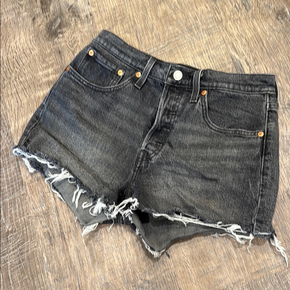 Levi’s high-waist button-fly Black Denim Shorts